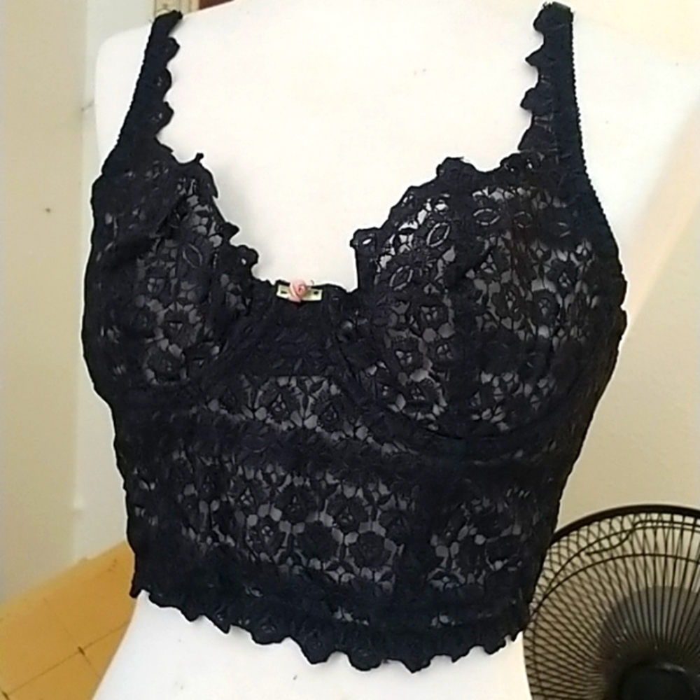 Vintage Embroidered Lace Long Line Bustier